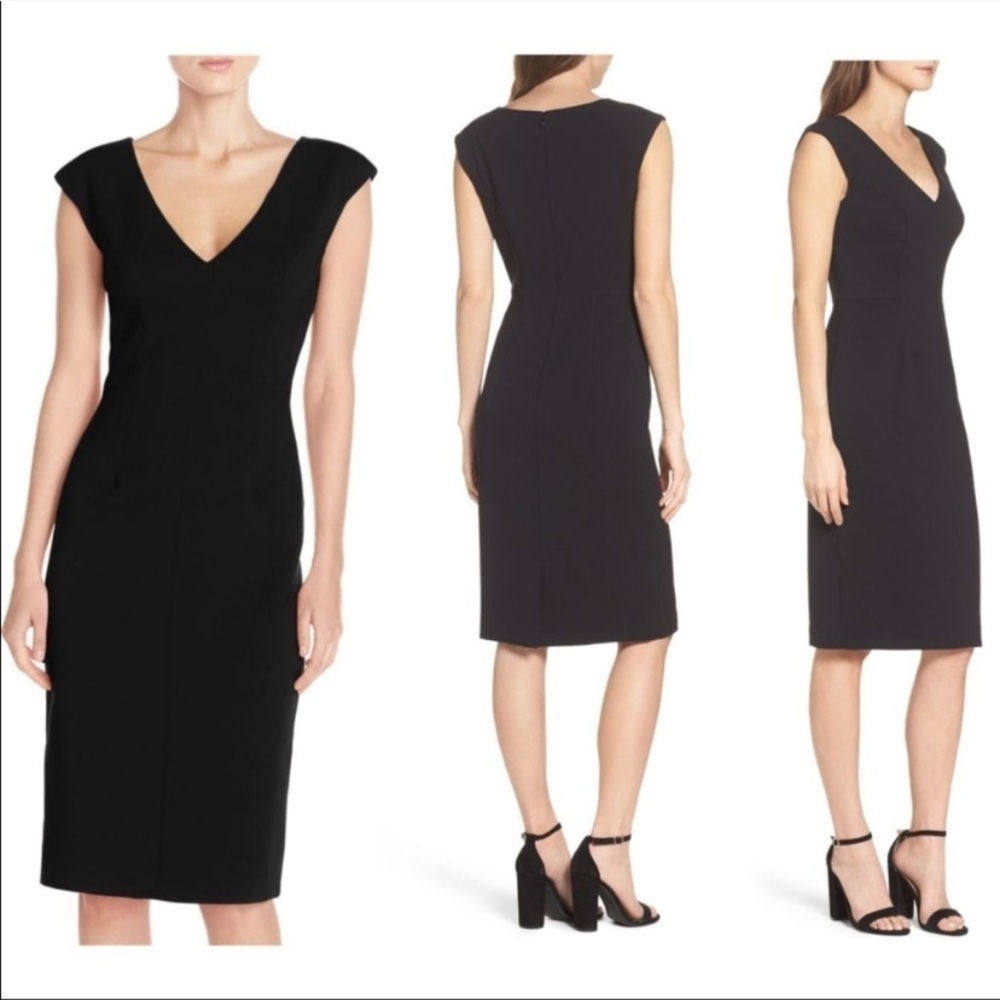 Eliza J Black Sheath Crepe Midi Dress